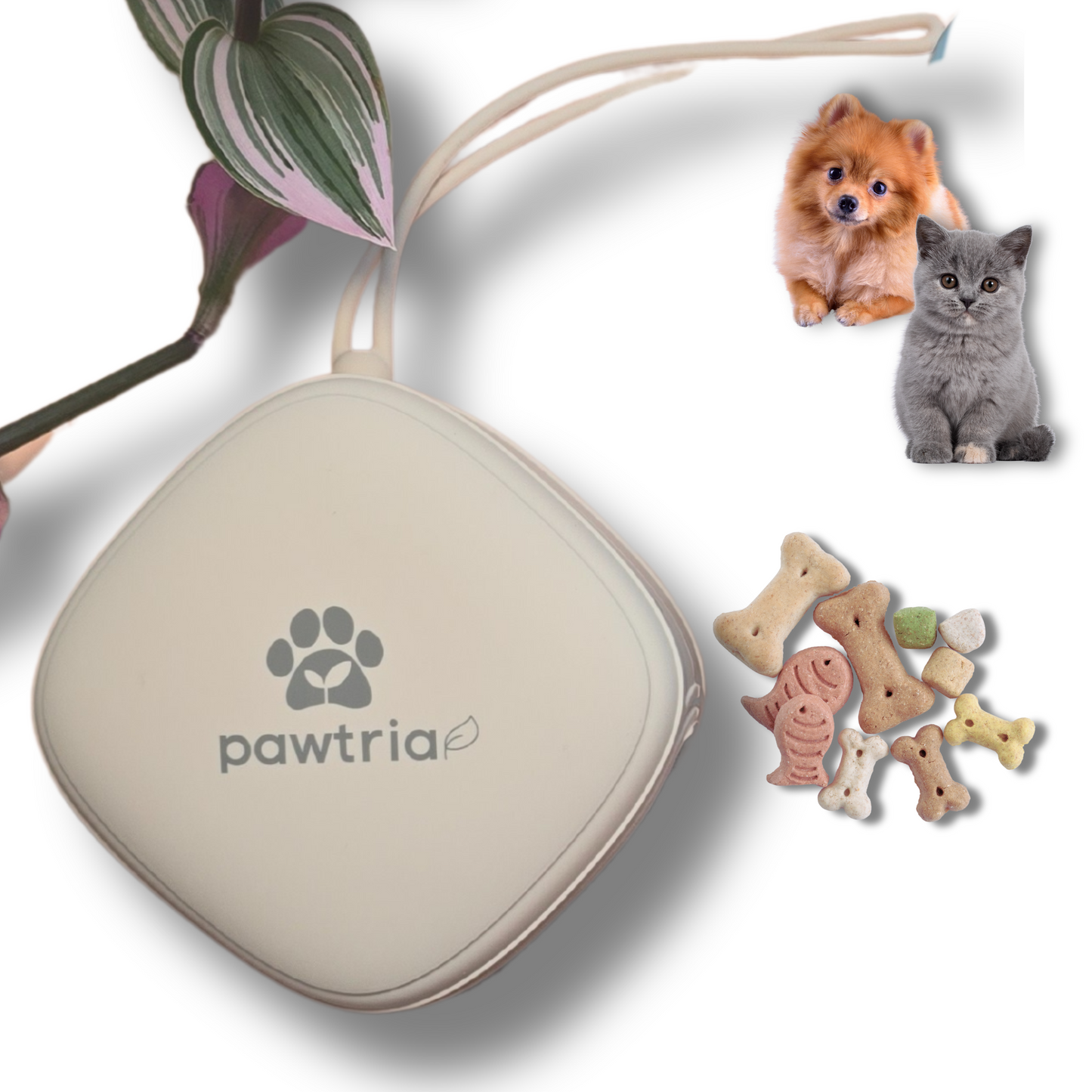 Pawtria Silicone Treat Pouch for Dogs and Cats (Cream) BPA-Free Container