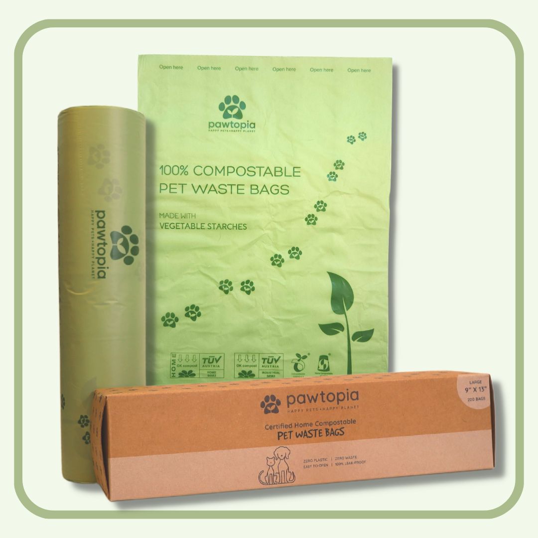 Pawtopia Certified Home Compostable Pet Waste Bags (Standard size, 200 Bags, Single Roll)