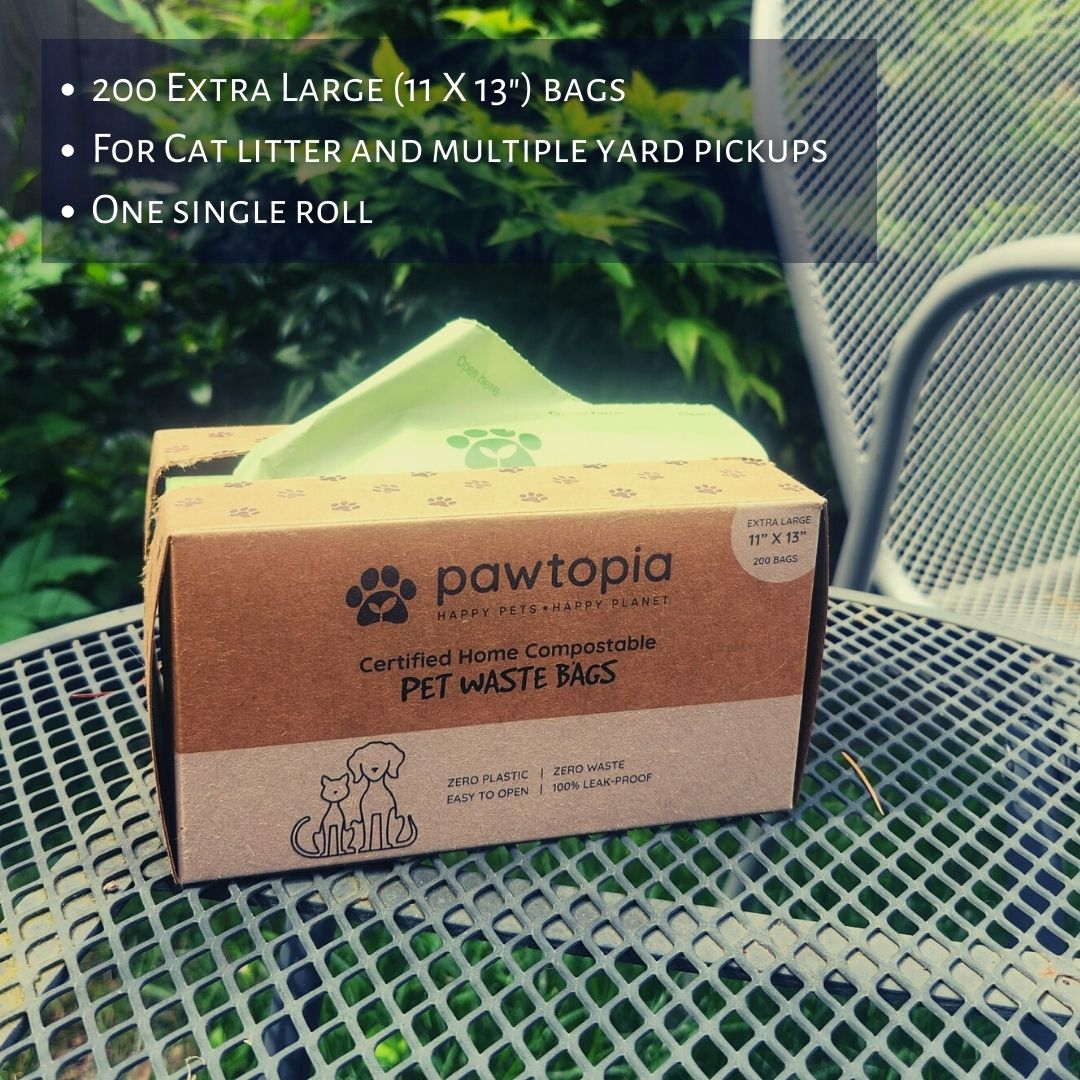 Pawtopia Certified Home Compostable Pet Waste Bags (Extra Large, 200 Bags, Single Roll)