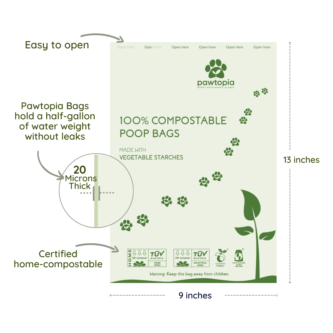 Pawtopia Compostable Dog Poop Bags (240 Bags + Lavender Poop Bag Carrier)