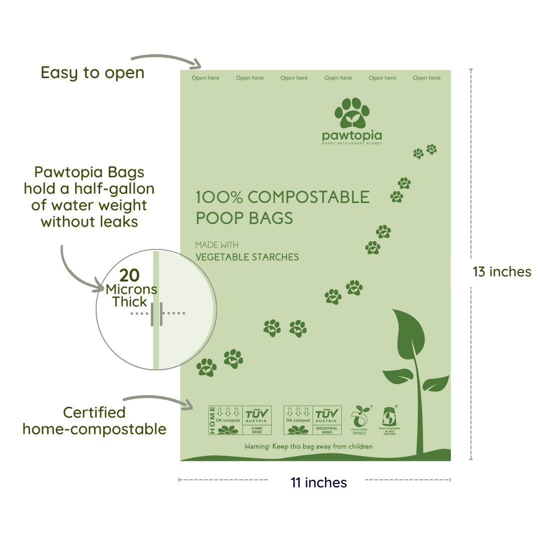 Pawtopia Certified Home Compostable Pet Waste Bags (Extra Large, 200 Bags, Single Roll)